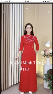 Áo Dài Lụa Mỹ Cao Cấp Họa Tiết Đính Kết Thủ Công Tỉ Mỉ - Mã T13