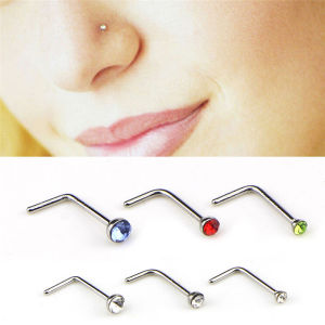 Salime 60PCS Set Stainless Steel CZ L Shape Nose Ring Body Stud