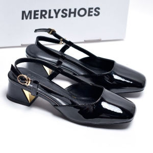 Giày Bít Mũi Gót Thấp 3cm Bigsize 35-43 Slingback Merly 1630 Giày Công Sở Nữ Slingback Mũi Vuông Hở Gót