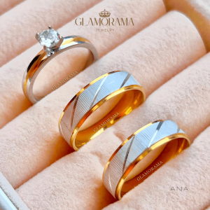 Glamorama Couple Rings: "Ana" Engagement & Wedding Ring Set