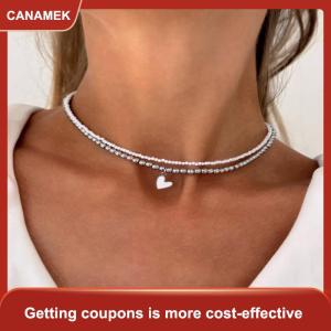 【CANAMEK 】 Choker Necklaces Heart Pendant Chain Jewellery Women Чокер Glass Multilayer Neck Collier Femme Cadenas Para Mujer For Girls
