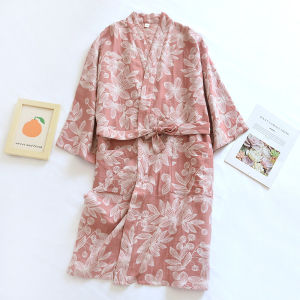 New Womens Pure Cotton Loose Bathrobe Japanese Style Tie Kimono Bathrobe Sweat Steaming Suit Double Layer Gauze Nightgown for Women