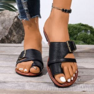 [Free Shipping] Elegant And Versatile High-Heeled Sandals For Women Featuring An Open Back A Summer New Design A Square Toe A Thin Heel And A Single-Strap Buckle