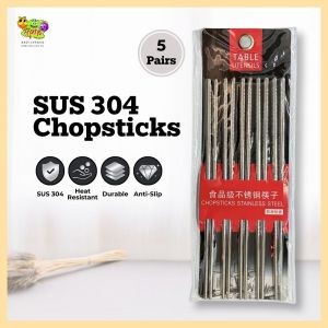 SUS 304 Stainless Steel Chopsticks 5 Pairs Chopstick Set Cutlery Tableware Reusable Chopsticks 筷子