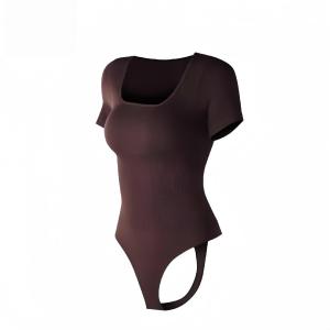 Womens Slimming Bodysuit One-Piece Shapewear Short Sleeve Yoga Body Corset Buttoned Thong Butt Lifting Underwear