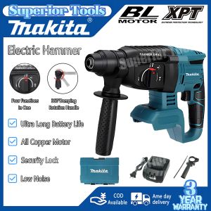 Makita 18V Cordless Rotary Electric Hammer Drill 4 Functions Heavy Duty Electric Brushless Hammer Rechargeable Impact Drill Fit With 2 Battery