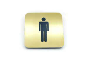 ป้ายติดประตูห้องน้ำ ป้ายสแตนเลสผิวทอง กัดกรด ขนาด 9x9 ซม.