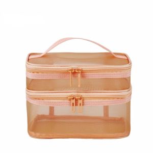SWIFTTIDE Large Capacity Travel Cosmetic Bag 2/3 layer Storage Makeup Case Womens Fashion Transparent Mesh Makeup Organizer Bag Toiletries Organization