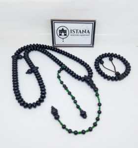 tasbih dan gelang kayu galih kelor hitam butiran pipi