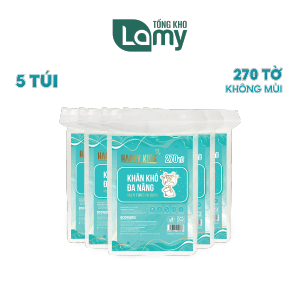 TỔNG KHO_Combo 05 túi khăn vải khô đa năng Happy Kids túi 270 tờ không chất tẩy an toàn cho em bé