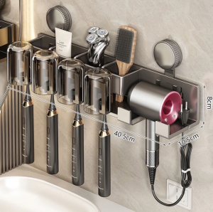 🚚จัดส่ง 8 ชั่วโมง🚚 ที่วางแปรงสีฟัน ที่แขวนไดร์เป่าผม ที่ใส่แปรงสีฟัน ชั้นวางของแบบติดผนังอเนกประสงค์แผ่นดูด