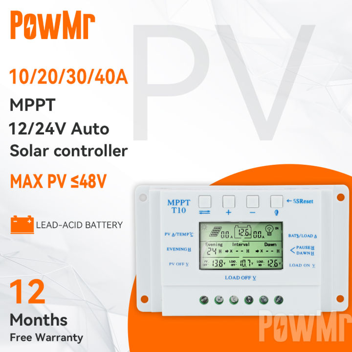 PowMr MPPT solar charge controller 0 fault 10A 20A 30A 40A 12V/24V car