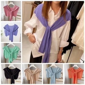Warm Stripe Knitted Shawl Sunscreen Naval Style Blouse Shoulder Fake Collar All-match Cape Knot Scarf Ladies/Girls