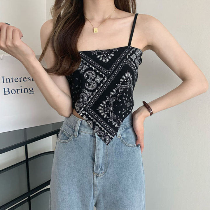 SIS Women Camisole Summer Vintage Printed Slim Crop Top
