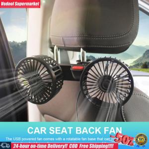 [Vodool]12V/24V รถที่นั่งกลับพัดลมระบายความร้อน USB ชาร์จอัตโนมัติพนักพิงศีรษะระบายอากาศพัดลมสองหัวไฟฟ้ารถยนต์พัดลมระบายความร้อน 360 องศาหมุนสำหรับรถ SUV