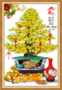 Tranh hoa mai trang trí Tết dán tường chất liệu nhựa formex keo 2 mặt chất lượng cao VTC Mai Phúc Lộc nhiều mẫu và kích thước