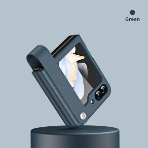 Kisscase màu trơn có dây đeo cổ tay gấp vỏ điện thoại cho Samsung Galaxy Z lật 6 5g da mờ cảm giác bao gồm tất cả cứng PC chống rơi vỏ lưng chống sốc cho Galaxy Z lật 6