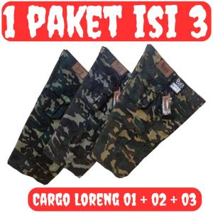 PROMO SPESIAL 1 PAKET ISI 3 PIS Celana Cargo Pendek Loreng Pria Army SIze 27-38