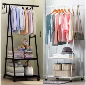 TRIANGLE STAND HANGER - GANTUNGAN PAKAIAN TIANG BERDIRI DENGAN 4 RODA RAK SERBAGUNA