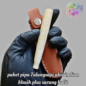 paket hemat pipa once cangklong tulangsapi ukir etnik klasik plus sarung kulit sintetis