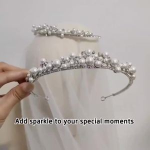 Simple Pearl Rhinestone Princess Tiara Bridal Hairband Wedding Hair Accessories Birthday Crown