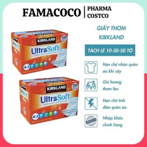 Giấy Thơm Quần Áo Kirkland Ultra Soft Tách lẻ 20 tờ - 50 tờ - Giấy Sấy Quần Áo Giúp làm phẳng quần áo và mềm vải Mùi hương tươi mát dễ chịu Famacoco