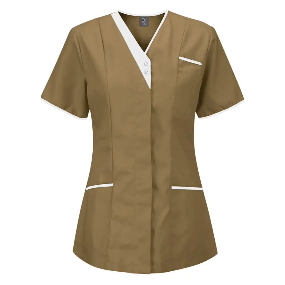 Nurse Uniform Women Solid Color Scrubs Tops Uniforms Short Sleeve Pockets  Medical Nurses Uniformes Blouse Nursing Clothes Shirts