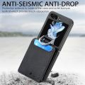 Ốp lưng Samsung Galaxy Z Flip 6 có ngăn đựng thẻ & nhẫn, bao da PU chống sốc, ốp điện thoại có chân đế cho Galaxy Z Flip6 LZQB màu đen. 