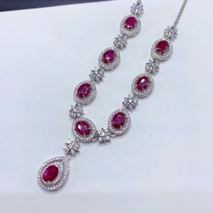 Montagne Jewelry Natural Original Colour Ruby Necklace 925 Silver Luxury Design 5x7mm Gem Chokers Necklace