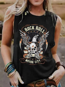 2025 New New Summer Funny Rock Skeleton Eagle Womens 3D Printed Tank Top Retro Rock Music Shirt Sleeveless Concert Partner TankTopPattern