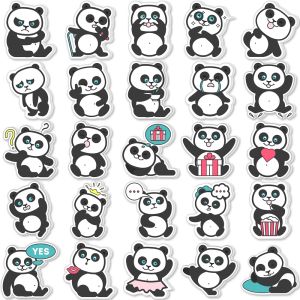 Stiker Kartun Panda hitam putih lucu isi 25 pcs