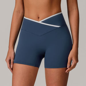 Zechuang Cross-Waist Yoga Shorts Tight-Fitting Barely-There Feel Peach Butt-Lifting Sports Shorts for Women Suitable for Outdoor Wear and Fitness 8843
