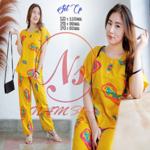 Setelan Wanita Baju Lengan Pendek Celana Panjang LD 100 BUSUI Friendly Rayon Premium Size L