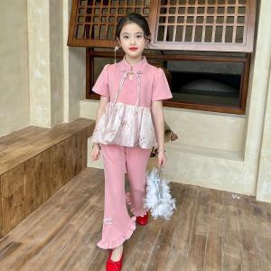 Setelan Anak Perempuan Import Kerah Tinggi Pita Bunga Cutbray Renda Panjang Cute Girl