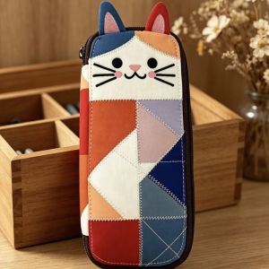 Q-1151 STORE Patchwork Pencil Case Cat Large Capacity Pen Bag Portable Stationery Storage Bag Gift