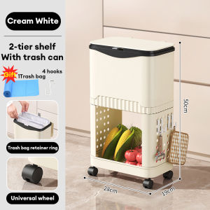 HETEE Storage Bin with Lid Bent Waist Trash Can Multi-layer Household Storage Rack Kitchen Mobile Large Capacity