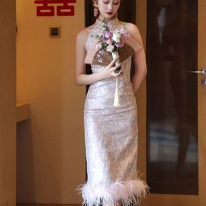 ใหม่สไตล์จีน Morning Gowns Bride Wedding Cheongsam Toast Dress Engagement Dress Dress for Small People