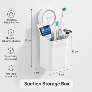 [SG Stock] Suction Toothbrush Holder /Wall Mounted Storage Box Self-draining Toothpaste/Toothbrush/Razor Holder