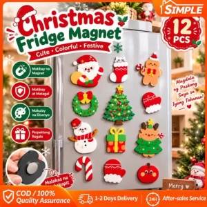12PCS Christmas Fridge Magnets Santa Snowman Reindeer Christmas Tree Holiday Refrigerator Stickers Magnetic Decoration Home Kitchen Party Xmas Decor