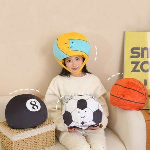 TRANQUIL HUT One-piece Strap Football Plush Hair Cap Simulation Spherical Thick Plush Simulation Ball Hat Novetly Cap Fluffy Basketball Head  Children Gift