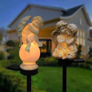 GRACE LED Solar Angel Light Resin Cute Solar Landscape Light Garden Stake Light Energy Saving Solar Garden Light Household