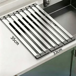 Quivlox Foldable Stainless Steel Sink Drainer Rack Dish Drying Storage Tray Vegetable Washing Stand Rak Kering