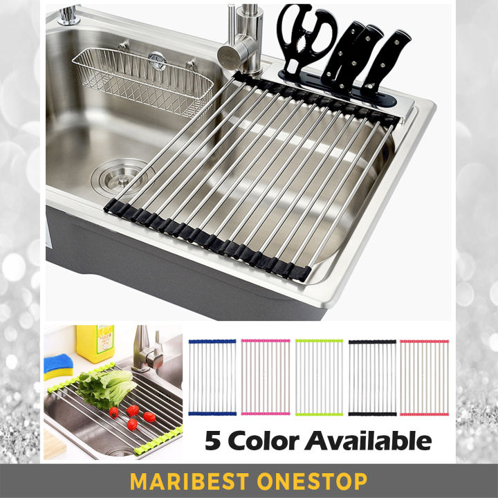 Stainless Steel Roll Mat Drainer Sink Rack Foldable Rolling Drainer For Dish Plates Vegetable