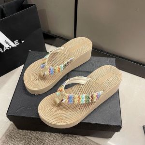 Free Shipping Floral Summer Slippers Fashionable Thick-Soled Dai Ethnic Flip-Flops Beach Shoes Wedge Heels Holiday Ethnic Clothing