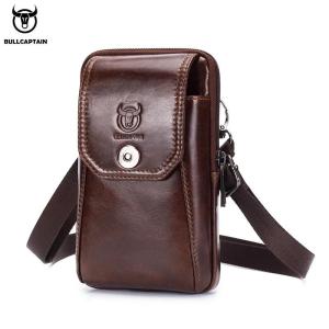 BULLCAPTAIN Genuine Leather Mens Waist Packs Phone Pouch Bags Waist Bag Male Small Chest Shoulder Belt Bag Small Waist Packs2026