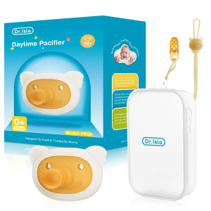 Dr. Isla PF09 Pacifier Newborn 0 to 6 Months Portable Baby Pacifier Set Anti-drop Chain Nipple Box Silicone Teether Infant Pacifier Cradle Case Holder Nano Brown Newborn Baby Pacifier Day and Night