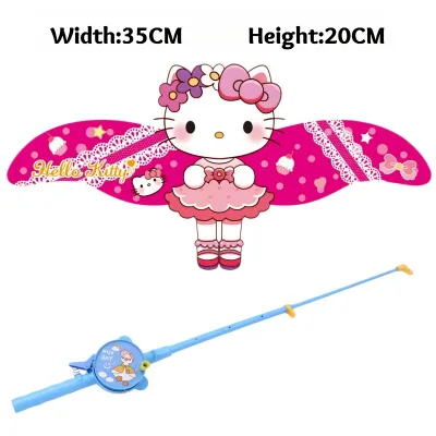 Cartoon Dynamic Kite Flying Toys for Kids Handheld Fishing Rod Kite with String Easy Fly Outdoor