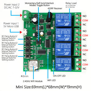 Ewelink ควบคุมบ้านอัจฉริยะรีเลย์ไร้สายอัจฉริยะโมดูลสวิตซ์ USB5V DC7-32V 4ทาง App WiFi รองรับการควบคุมระยะไกลที่เหมาะสม RF433mhz สำหรับ Alexa Googole Home สวิตช์ควบคุมอัจฉริยะ DIY ควบคุมอุปกรณ์รีโมทอัจฉริยะ