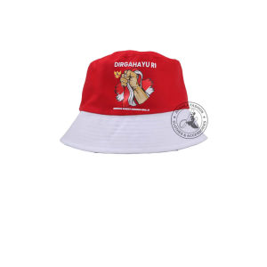 GRATIS BORDIR NAMA - Topi Bucket Dewasa Pria Wanita Sablon Hut RI Merah Putih