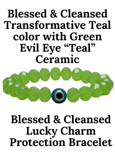 Blessed and Cleansed Transformative lucky color of the year 2026 with Green Ceramic Evil Eye Lucky charm protection elastic Bracelet